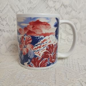 Hilo Hattie Hawaiian Print Red White Blue Hibiscus Coffee Mug Waves 2014